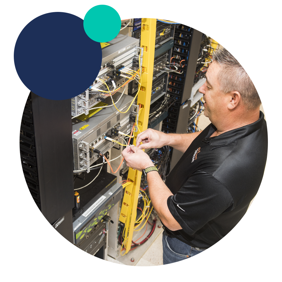 Man working on server network 